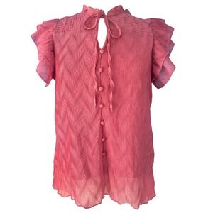 Lapis & Lillies Buttons Ruffles Short‎ Sleeve Top Med Barbiecore Coquette Boho